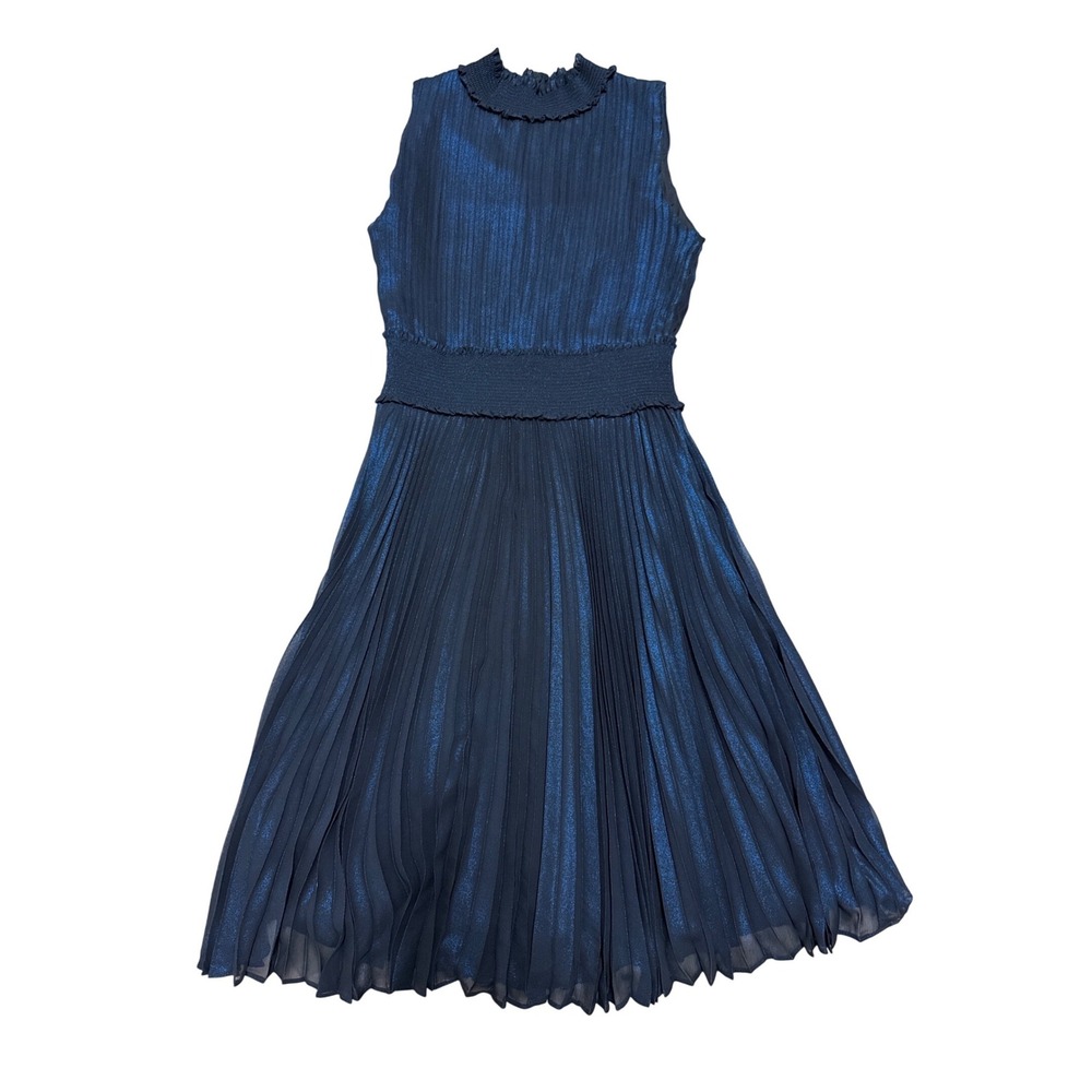 Nanette Lepore (Navy Blue) Pleated Metallic Midi Dress Women‎ Size 12